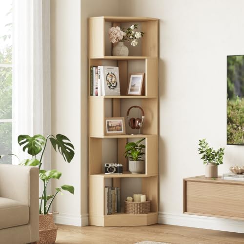 Modern Corner Bookshelf, 5-Tier Wooden Corner Book Case by Unknown