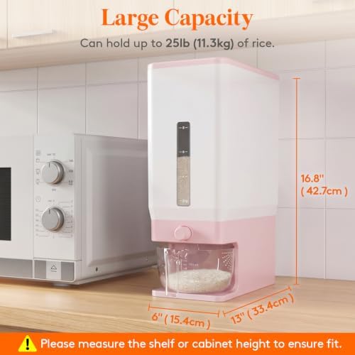 Lifewit Rice Container 28 Lbs, One-Press Dispenser with Measuring Cup - Image 3