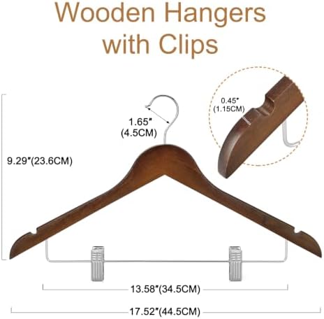 TOPIA HANGER Wooden Suit Hangers with Adjustable Metal Clips (10 Pack), Solid Wood Clothes Hangers, 360° Swivel Hook, Premium Retro Finish Pants Hangers for Clothes Coat, Jeans, Blouse-CT28A - Image 3