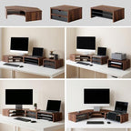 Fenge Dual Monitor Stand, Corner Desk Shelf with Drawer & Slide-Out Tray - Image 4