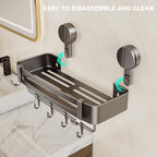 VOLPONE Shower Caddy Suction Cup, 2 Pack Corner Shower Shelves No Drilling, Showers Organizer Storage with Towel Bar & Removable Hooks, Bathroom Shower Shelf Rack for Inside Showers - Image 5