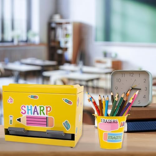 2 Pcs Stainless Steel Pencil Dispenser Pen Holder Back to School Dull Pencil Bucket with 4 sheet Stickers Metal Bucket with Handle for Bulk Pencils Storage Teachers Classroom Supplies - Image 7