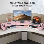 OPNICE Desk Organizers and Accessories, Dual Monitor Stand Riser with Drawer and 2 Pen Holders, Desk Shelf Printer Stand for Office Workspace Organizers, Desktop Organization (Light Pink) - Image 6