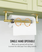 Paper Towel Holder Under Cabinet One Hand Operable, Brushed Gold - Image 2