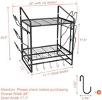 VyGrow 17 Inch Pot Rack Wall Mounted, 2 Tier Pots and Pans Organizer with 10 Hooks and 6 Pot Lid Holders, Heavy Duty Steel Pot and Pan Hanger for Kitchen Cookware Utensils Storage 24" Lx13 Wx20.5 H - Image 2