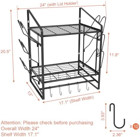 VyGrow 17 Inch Pot Rack Wall Mounted, 2 Tier Pots and Pans Organizer with 10 Hooks and 6 Pot Lid Holders, Heavy Duty Steel Pot and Pan Hanger for Kitchen Cookware Utensils Storage 24" Lx13 Wx20.5 H - Image 2