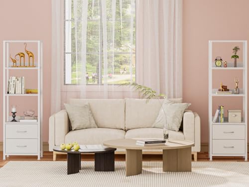 Furnulem 4-Tier Corner Shelf,White Narrow Bookshelf with 2 Storage Drawers - Image 6