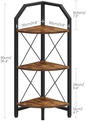 CHOEZON 3-Tier Corner Shelf, Industrial Corner Bookshelf, 35.4" Storage Stand, Plant Stand Display Shelf, Bookcase for Bedroom, Living Room, Home Office, Rustic Brown and Black TCJ03BF - Image 2