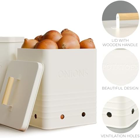 Beautiful Potato and Onion Storage Container Set - Food Safe Metal Bins - Image 5