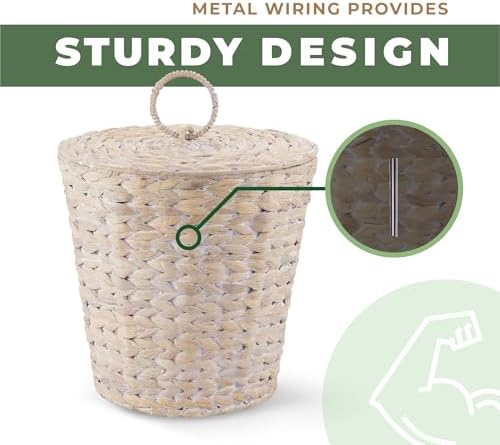 84ECO 3 Gallons White Wicker Trash Can with Lid and Liner - Image 5