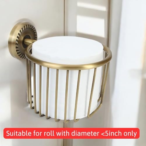 Vintage Bronze Wall Mounted Toilet Paper Holder – Antique Brass Bathroom Accessories Tissue Dispenser with Stable Metal Stand, Wire Basket Storage Rack - for Roll with Diameter <5inch Only - Image 3