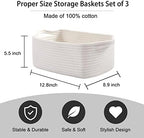 OIAHOMY 3 Pack Storage Baskets for Shelves Cotton Rope Storage Bins White - Image 3