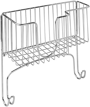 mDesign Metal Steel Ironing Board Holder Wall Mount with Large Storage Basket for Laundry Rooms - Holds Iron, Ironing Board, Spray Bottles, Starch, or Stain Sticks - Easy Installation - Chrome - Image 7