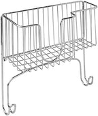 mDesign Metal Steel Ironing Board Holder Wall Mount with Large Storage Basket for Laundry Rooms - Holds Iron, Ironing Board, Spray Bottles, Starch, or Stain Sticks - Easy Installation - Chrome - Image 7