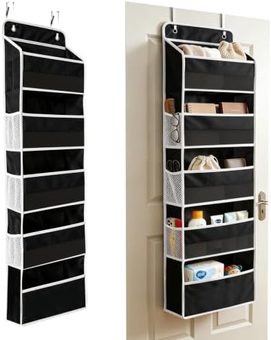 Over the Door Organizer, Door Storage Organizer with Large Capacity Pockets, Hanging Shelves for Bedroom, Closet, Dorm, Pantry (Black, 5-Tier) by Unknown