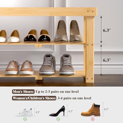 BAMBUROBA Bamboo Shoe Bench, 3-Tier Entryway Storage Rack,Natural - Image 2