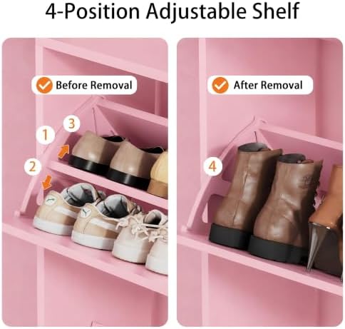 Pink Hidden Shoe Cabinet with 3 Flip Drawers & Coat Rack, Entryway - Image 4