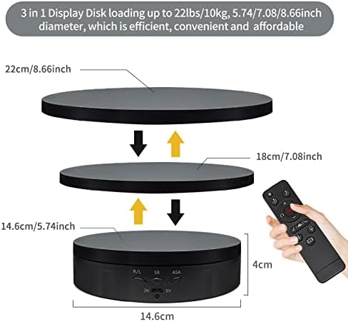 Remote Motorized Rotating Display Stand Turntable Motorized Lazy Susan with 5.74/7.08/8.66 inch Replacement Cover for Photography Products and Shows (Black) - Image 2