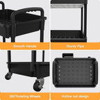 4 Tier Rolling Utility Cart with Handle,REBECAT Utility Cart Made of Multifunctional Storage Organizer Tool for Kitchen,Bathroom,Living Room,Office(Black) - Image 2