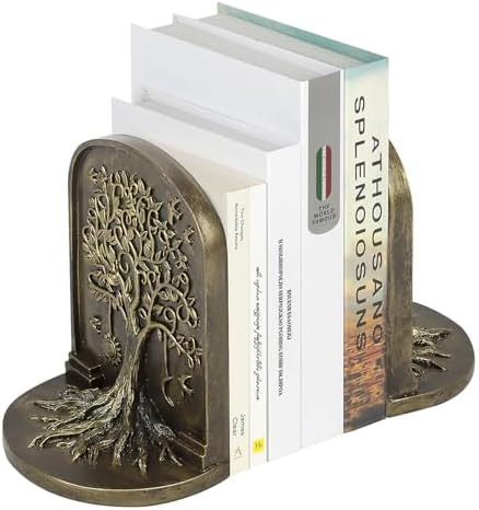 Tree of Life Vintage Heavy Bookends, 2 Unique Bronze Decorative Bookend for Shelves or Bookcase, Anti-Slip Book Shelf Bookends Decorative, Gifts for Mother and Father by ZGYLIN