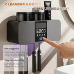 Smart Wall-Mounted Toothbrush Holder with Solar Charging, 4 Brush Slots & 2 Cup, Multi-Function Electric Toothbrush Organizer with Built-in Dryer for Home Bathroom (Black - 2 Cups) - Image 4