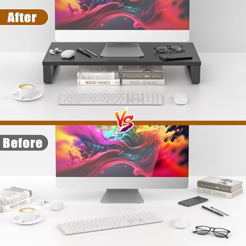 XINYAO Wood Monitor Stand Riser for Desk, 24x12x3 inch, Black - Image 5