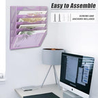 EASEPRES 5 Pocket Mesh Hanging Wall File Organizer, Wall Mounted Mail Paper Document Folder Holder, Clipboard Storage Organization Magazine Rack with Nametag Label for Office Home School, Light Purple - Image 6
