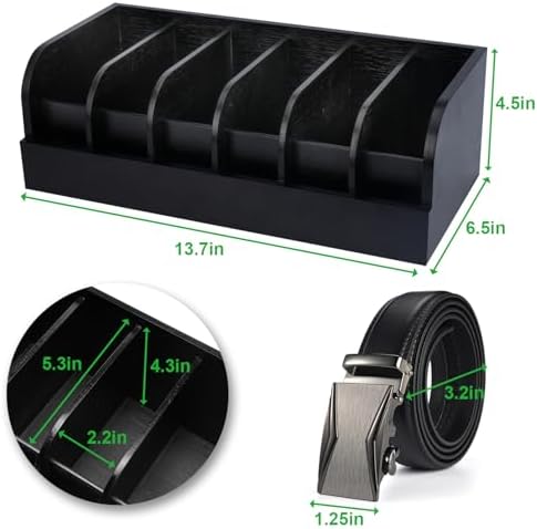 GTI Belt Organizer, 2pcs 6 Compartments Belt Organizer for Closet and Drawer, Bamboo Display Case for Tie and Belt, Belt holder Storage Organizer for Men Women (Black) - Image 3