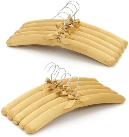 JS Hanger Padded Hangers - 17 Inch Extra Large Heavy Duty Fabric Covered Coat Hangers No Shoulder Bump for Women Clothes, Sweaters, Dresses, Clothing, Weddings, Lingerie Pack of 10, Golden by JSHANGER