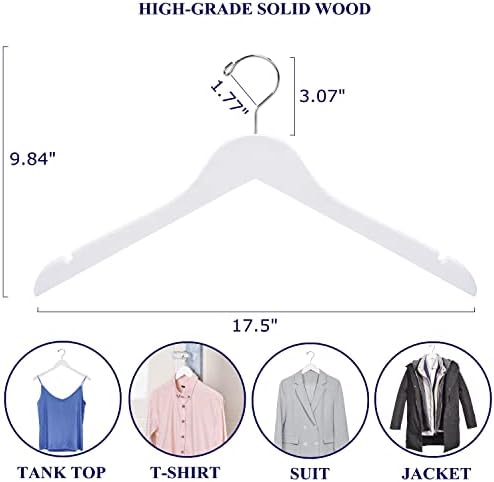Amber Home 24 Pack Wooden Shirt and Dress Hangers Smooth White Finish - Image 2