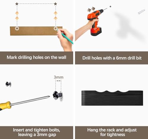 Coat Rack Wall Mount with Hidden Hooks, Wall Hooks with Shelf, Wall Key Holder Mount Wooden Shelf Entryway Hooks for Bedroom Bathroom for Hanging Coats Hats Bags Towels (Black Wave-Shape, 5 Hooks) - Image 6