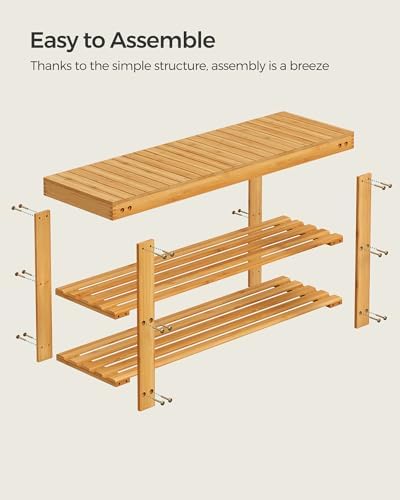 SONGMICS Shoe Rack Bench, 3-Tier Bamboo Entryway Bench, 35.2 Inches Width - Image 6