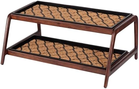 Anji Mountain Heavy Duty Waterproof Wooden Shoe Storage Mat Organizer/Boot Storage Tray Multi Use for Entryway with Coir, Tan and Black Trellis Insert, 2 Tier, Fits 6 Pair (36.5" Wide) by AnjiMountain