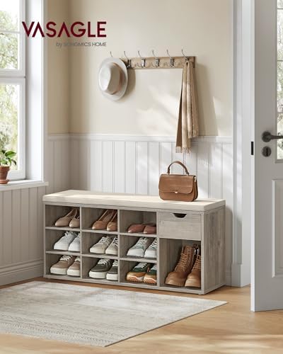 VASAGLE Shoe Bench with Cushion, Storage Bench, 10 Compartments - Image 2