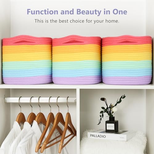 ECDYQXVU 15x10x9 Inch Woven Cotton Rope Storage Basket, 3 Pack - Image 4