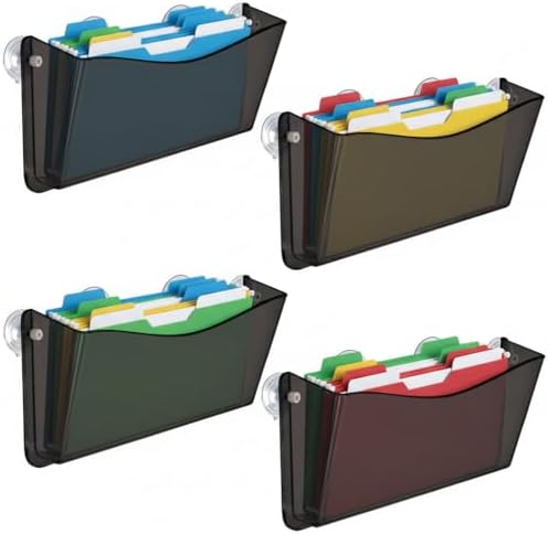 Azar Displays 250055-SMK Plastic Wall Mount File Holder with Suction Cups Smoke Colored, 4-Pack by AzarDisplays