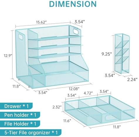 Desk Organizer with 5 Tier File Holder and Sliding Drawer Pen Holder Black - Image 6