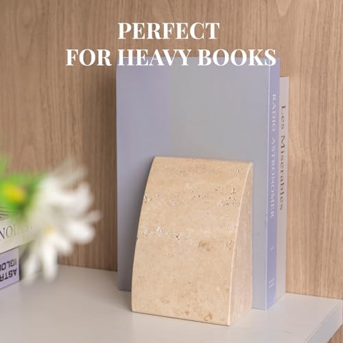 Koville Travertine Bookends for Shelves, Large Stone Bookends for Heavy Books, Non-Slip Heavy Duty Book Stopper for CD/Movies, Aesthetic Decorative Book Ends for Bookshelf Table Home Decor(Beige) - Image 7