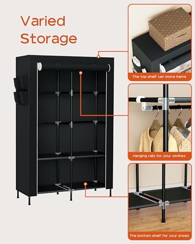 CASAMAYA Portable Closet, 34 Inch Large Capacity Wardrobe Closet with Cover, Clothes Storage Organizer with Shelves and 2 Hanging Rods, Easy to Assembly, Black PCT202B01 - Image 6