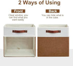 Bagnizer Storage Cubes, 4 Pack Linen Foldable Storage Bins with Clear Window and 2 Handles, 13x15x13 Storage Cube Bins for Shelf Closet, Kallax, Clothes, Books - (Brown / Off-White) - Image 5