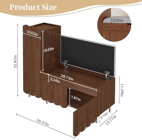 3More L-Shaped Entryway Shoe Bench with Cushioned Seat, Brown - Image 2