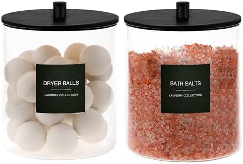 Glass Jars and Acrylic Dryer Sheet Holder, Laundry Pods Container with Bamboo Lid and 27 Labels, Powder Detergent Containers for Laundry Room Organization, Storage Jars Set (3 Pack, Black) - Image 2