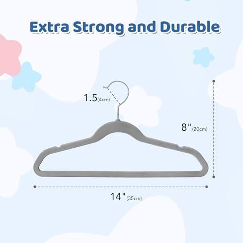 Smartor Premium 14 Inch Kids Hangers 100 Pack, Baby Velvet Hanger Non Slip - Image 7