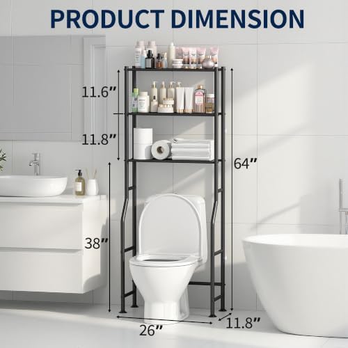 Livilord 3-Tier Over Toilet Storage Rack, Anti-Wobble, Black - Image 2