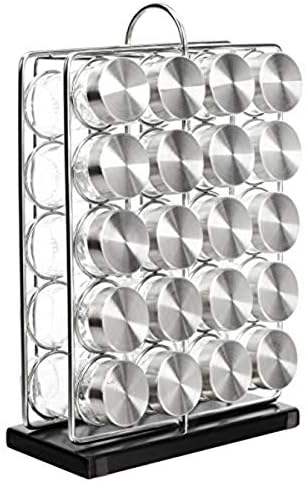 Amazon Basics 20 Jars Spice Rack Organizer, Space-Saving Kitchen Organizer with Glass Spice Jars, Sturdy, Silver by AmazonBasics