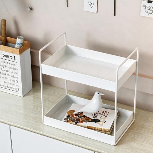 2 Tier Bathroom Counter Organizer, Vanity Storage Shelf, White - Image 4