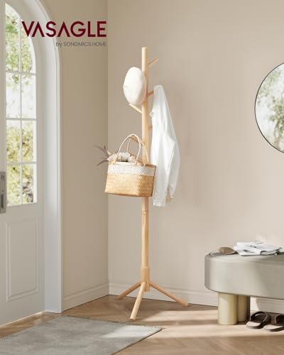 VASAGLE Solid Wood Coat Rack, Free Standing, Tree-Shaped, with 8 Hooks - Image 2