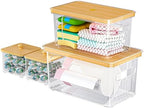 FELIZHOUSE 4 Pack Trash Bag Holder with Bamboo Lid, Stackable Garbage Bag Dispenser Under Sink, Storage Organizer for Kitchen, Laundry, Pantry (S+S+M+L) by FELIZHOUSE