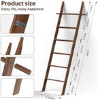 Farmhouse Wooden Blanket Ladder with Removable Hooks Brown 6-Tier - Image 3