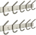 Coat Rack Wall Mount – Brushed Nickel 15 Inch Stainless Steel Hook Rail with 5 Heavy Duty Double Coat Hooks – Wall Mounted Coat Hanger for Entryway, Bathroom, Bedroom, Towel, Hat Organizer - 2 Pack by SAYONEYES
